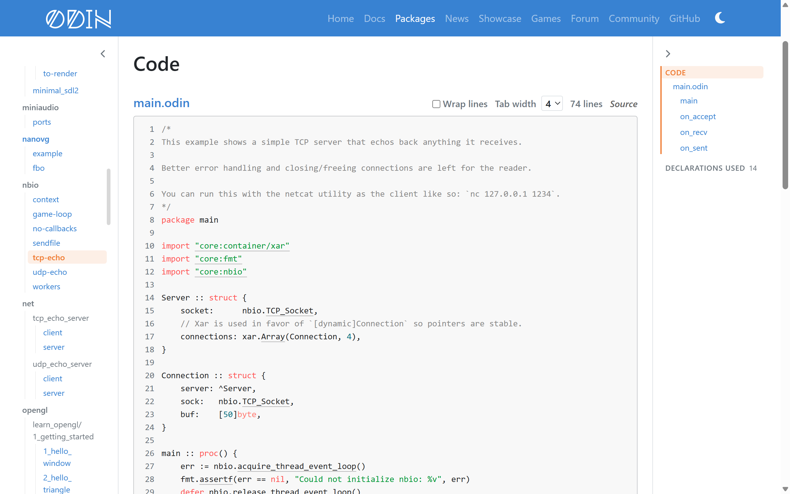 An example program, with names linked to their documentation