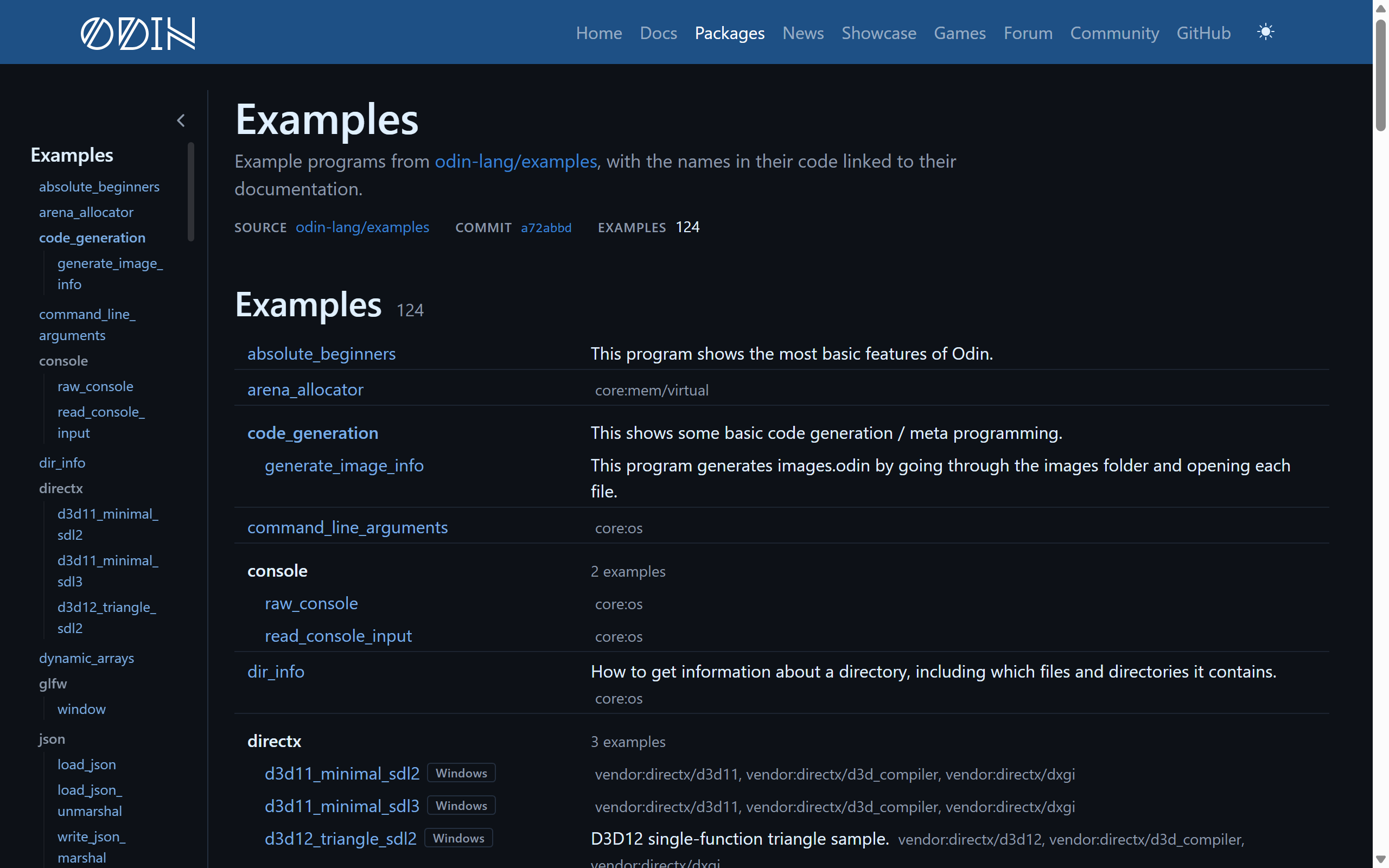 The examples index