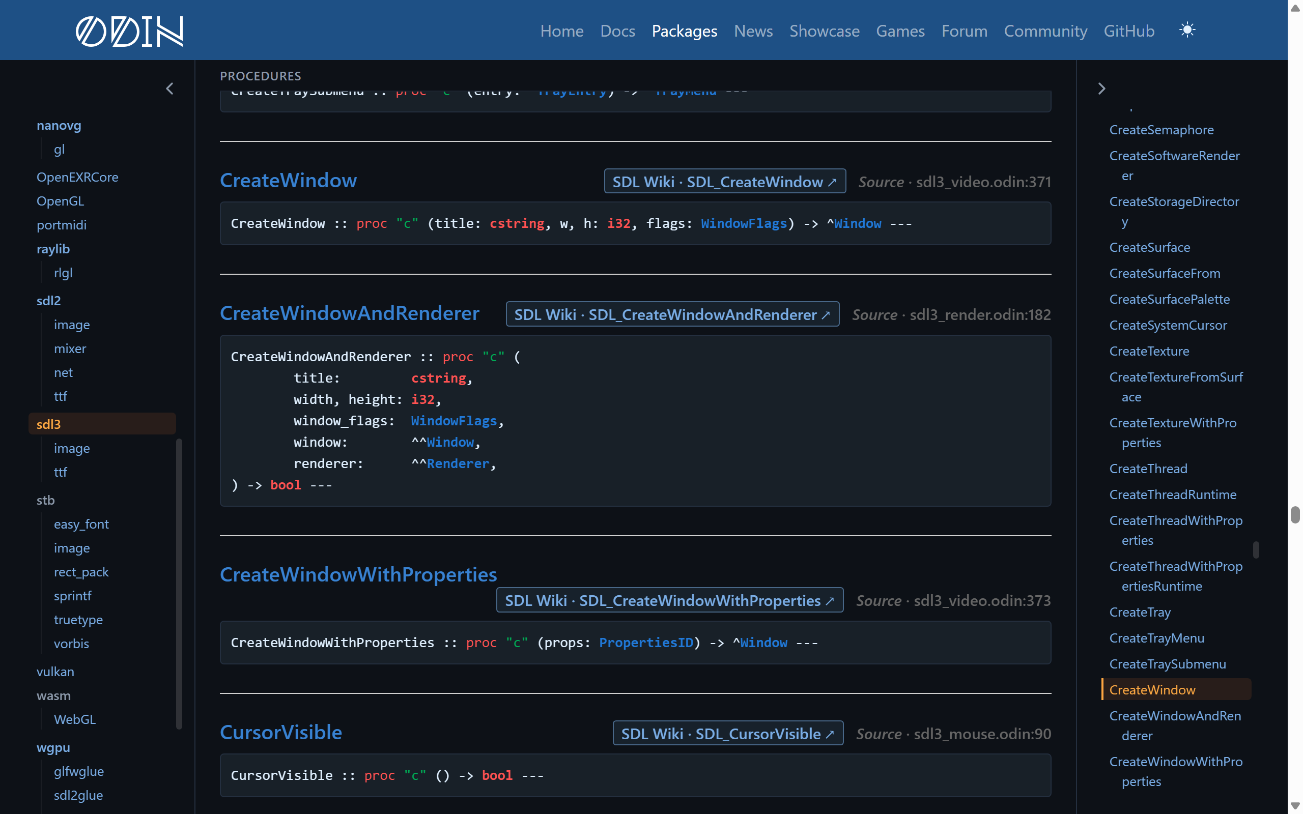 SDL3 procedures with links to the SDL Wiki