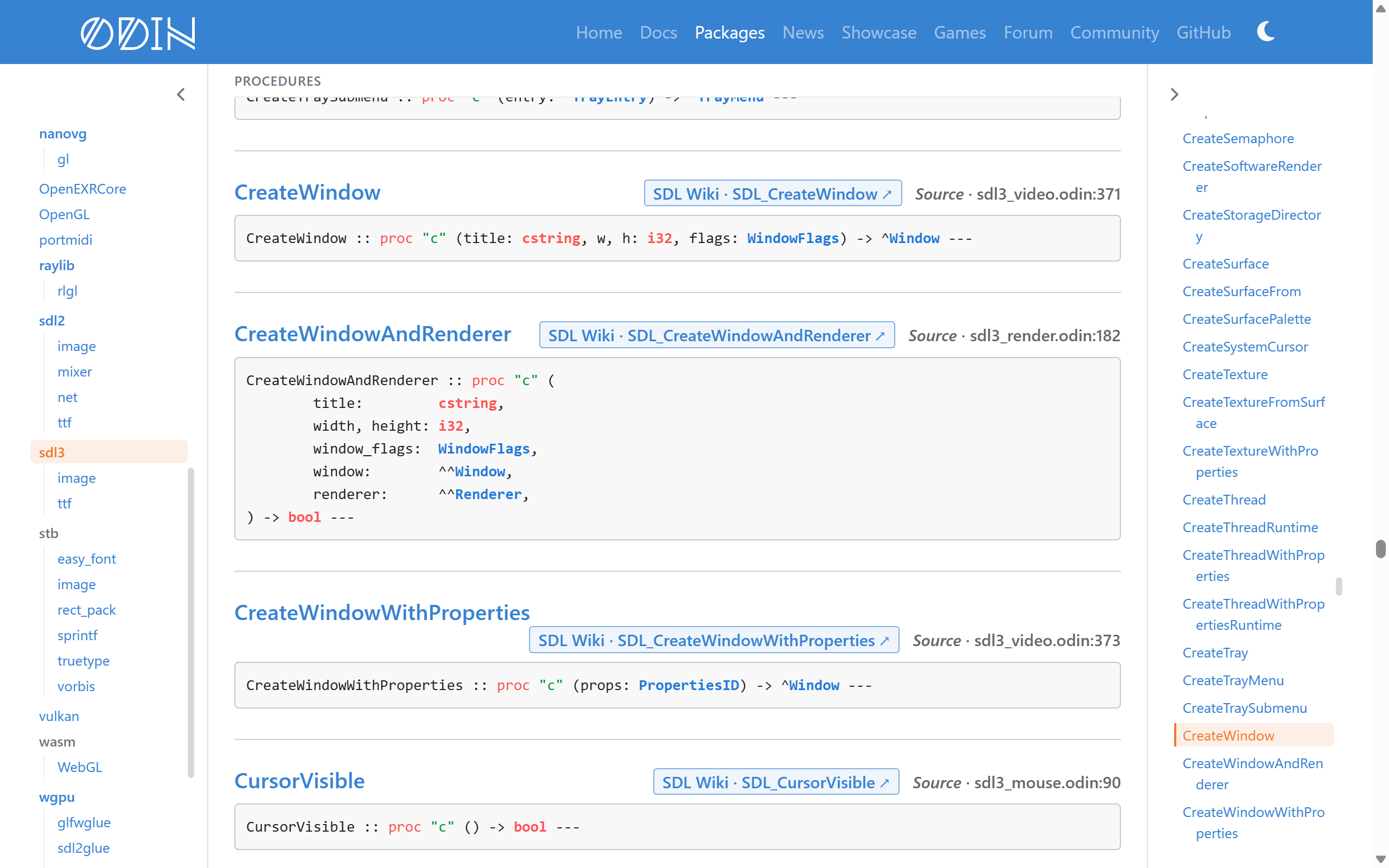SDL3 procedures with links to the SDL Wiki